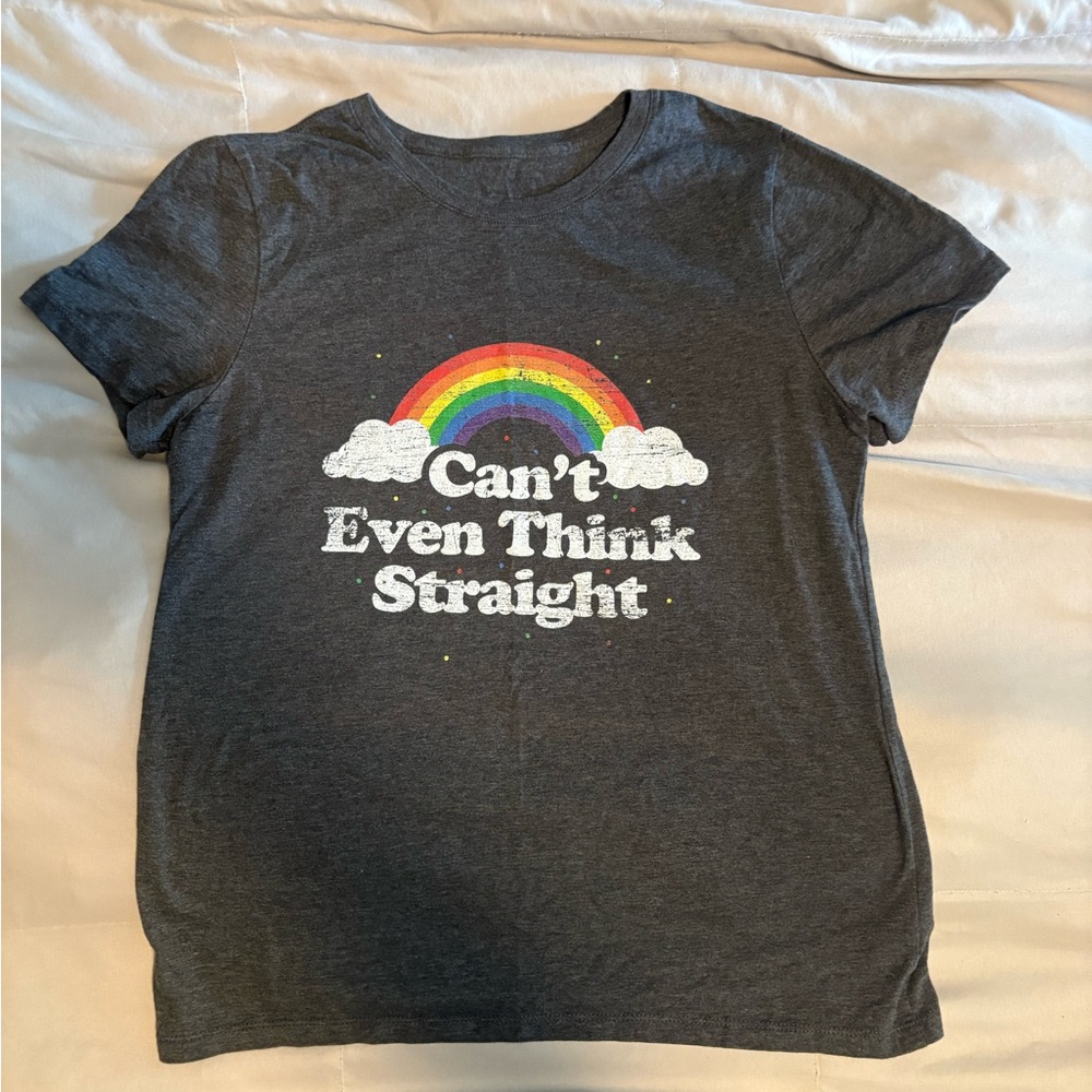 Gildan Gray Short Sleeve Tee with Rainbow Graphic
